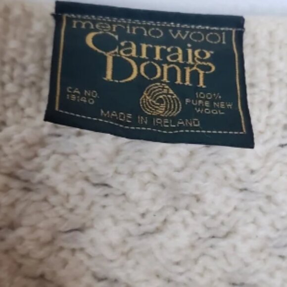 Carraig Donn Merino Wool Sweater Cardigan M Womens Fisherman Ireland Cable Knit - Picture 7 of 9